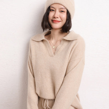 Women's Cashmere Short Loose Polo Collar Sweater