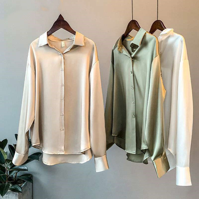 Chemise en satin à manches longues pour femme
