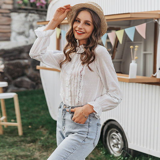 Chemise patchwork en coton à manches évasées