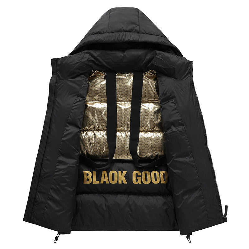 Unisex padded jacket, in black and gold.
