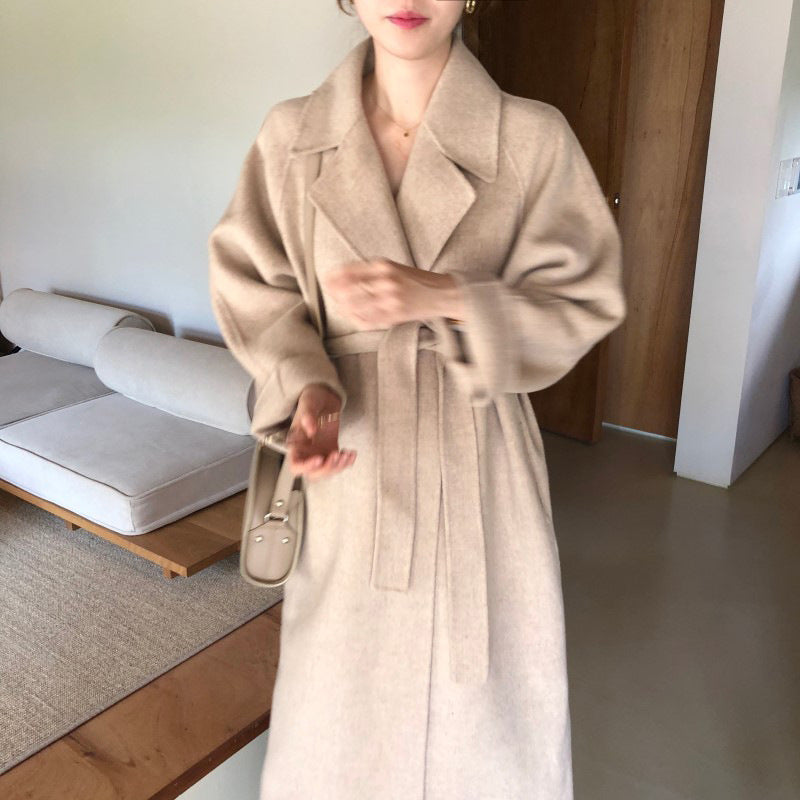 Lapel Loose Tie Women's Cashmere Woolen Coat