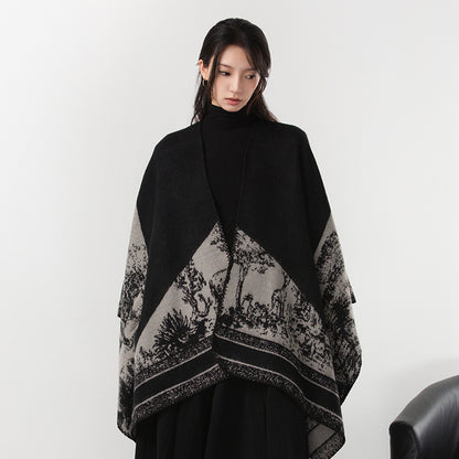 Simple Cashmere Dark Style Split Cloak Warm