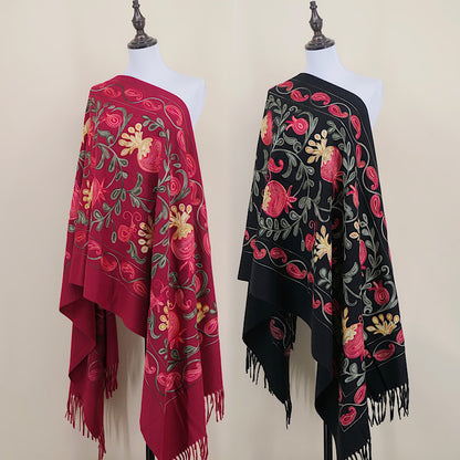 Gourd Pomegranate Blossom Embroidery Scarf Cashmere Shawl