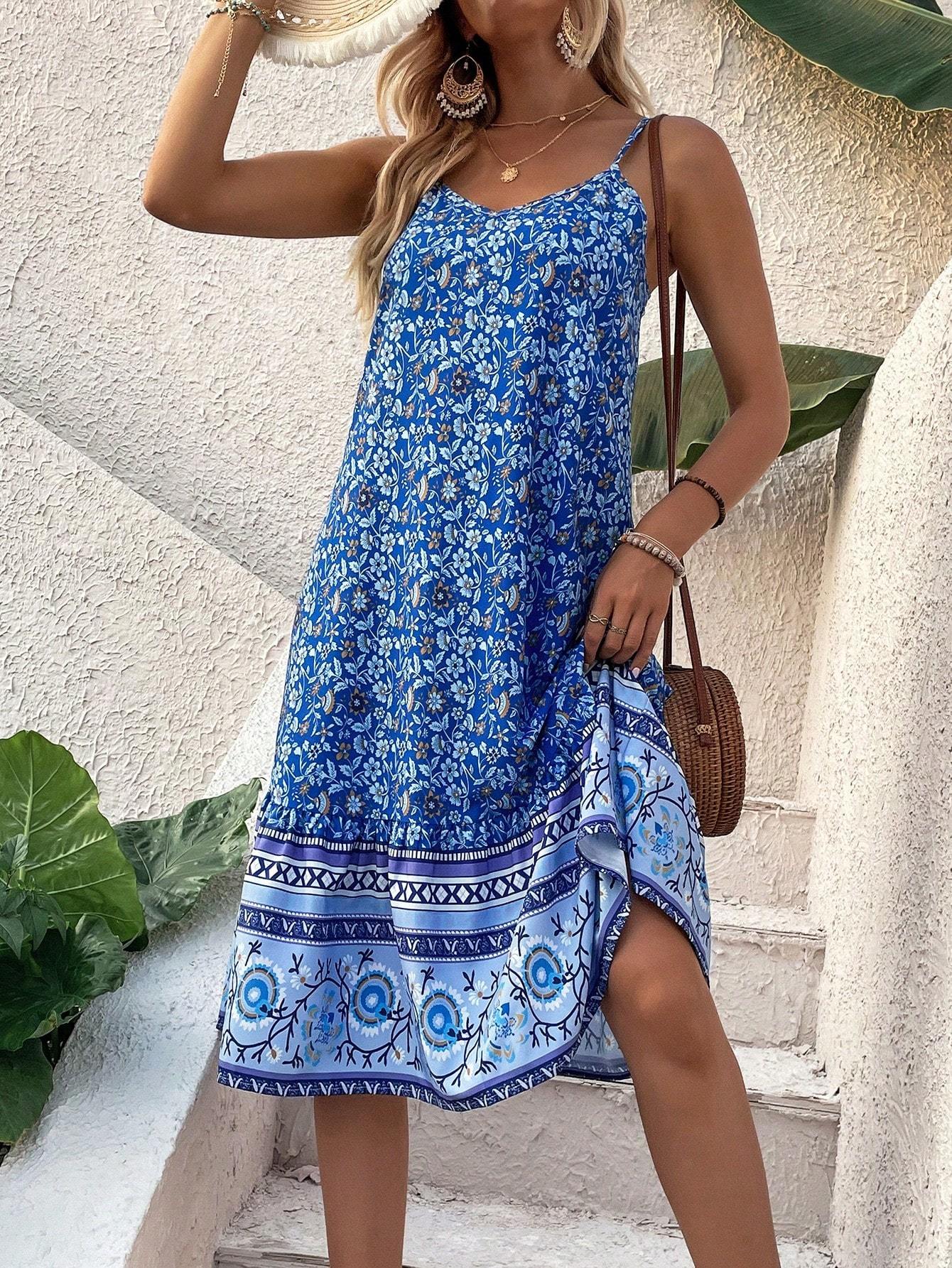 Robe longue décontractée imprimée sans manches pour femme
