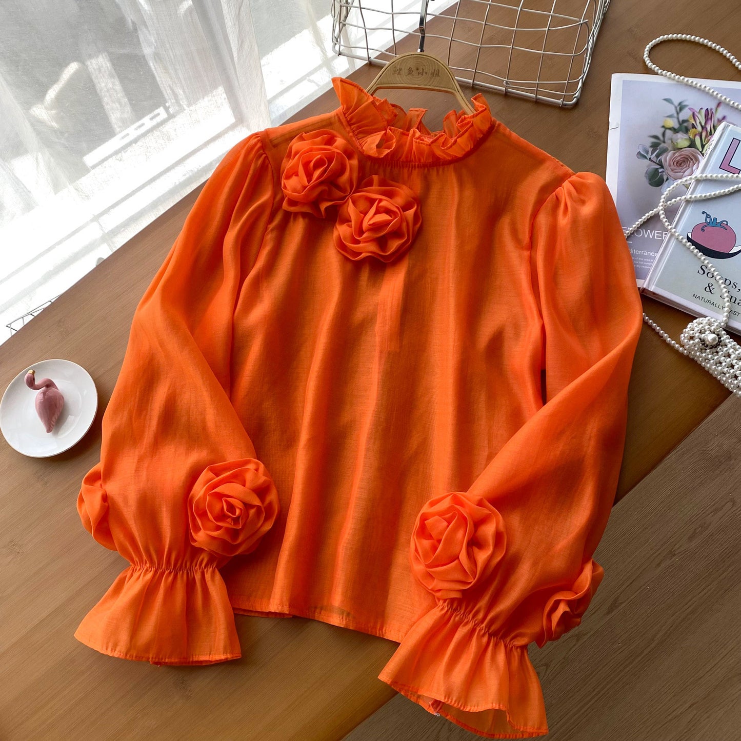 Chemise simple à manches lanternes pour femme