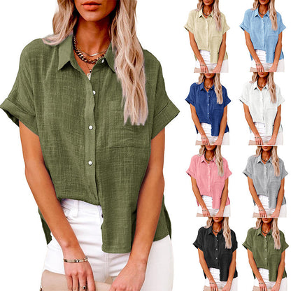 Chemise décontractée en coton et lin avec poche