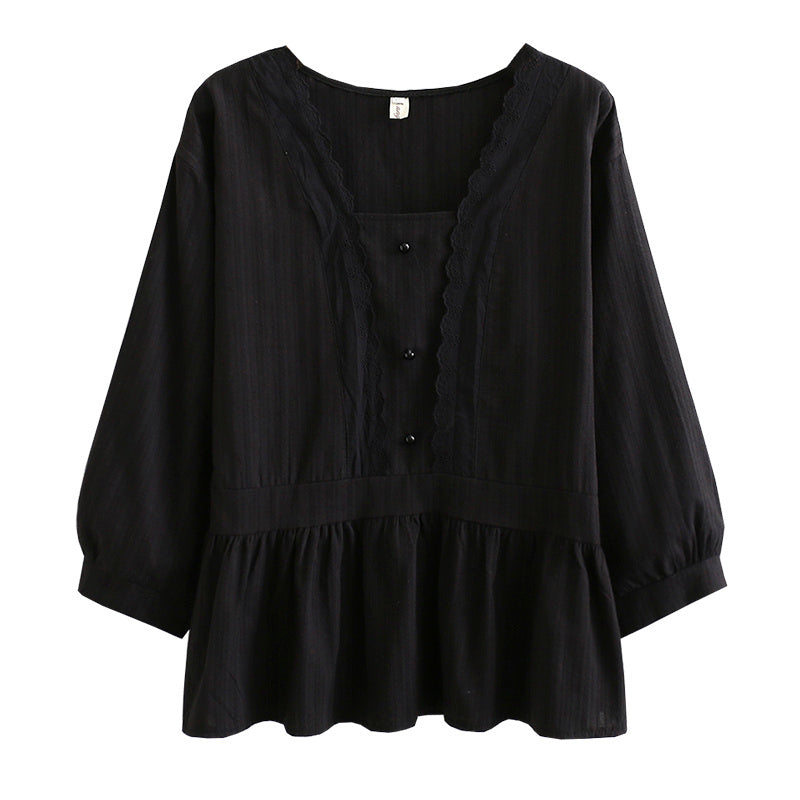 Chemise à manches longues et petit col carré