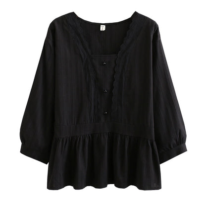 Chemise à manches longues et petit col carré
