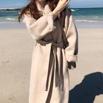 Lapel Loose Tie Women's Cashmere Woolen Coat