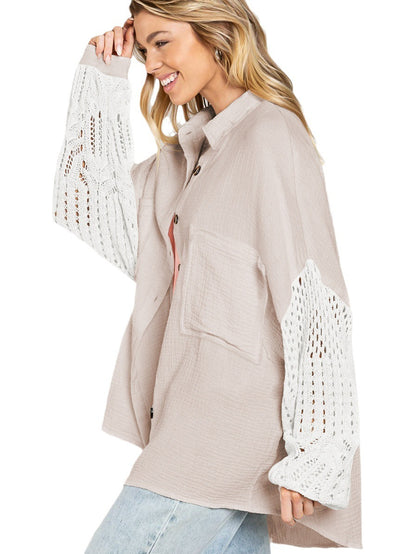 Chemise en crêpe à coutures en dentelle pour femme