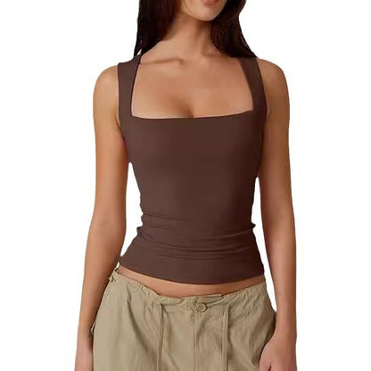 Pull d'été élégant en soie de lait à col carré pour femme