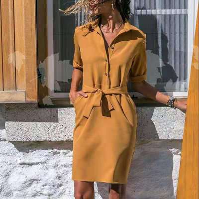 Robe à manches de couleur unie avec col à revers