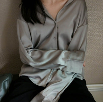 Chemise en satin à manches longues pour femme