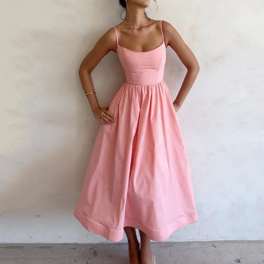 Robe à bretelles sexy et fraîche pour femme, couleur unie, imprimée
