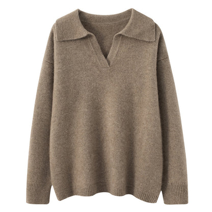 Women's Cashmere Short Loose Polo Collar Sweater