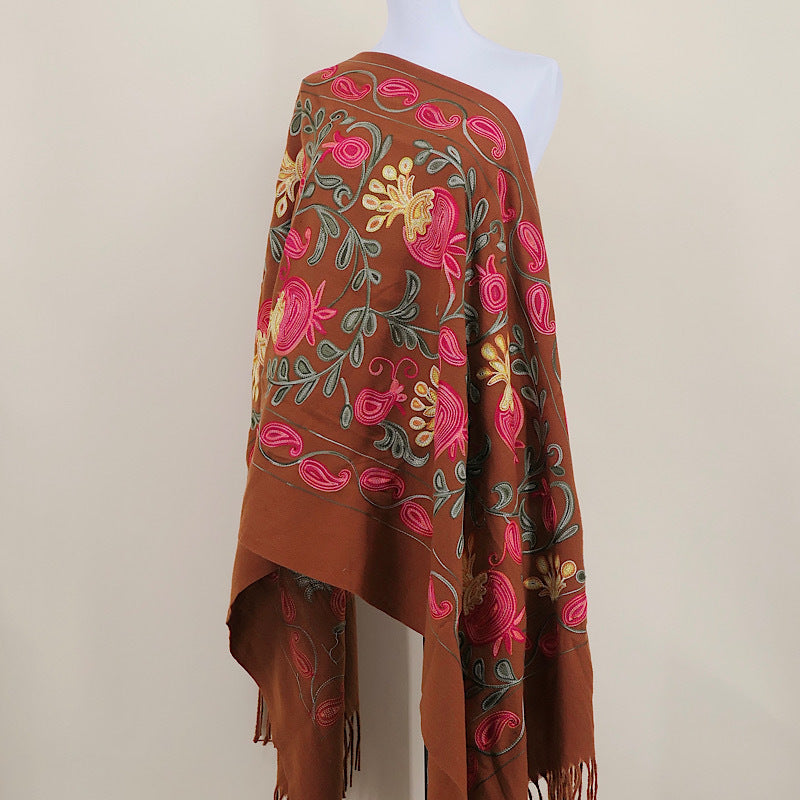 Gourd Pomegranate Blossom Embroidery Scarf Cashmere Shawl