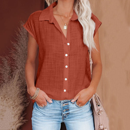 Chemise simple boutonnage de couleur unie pour femme
