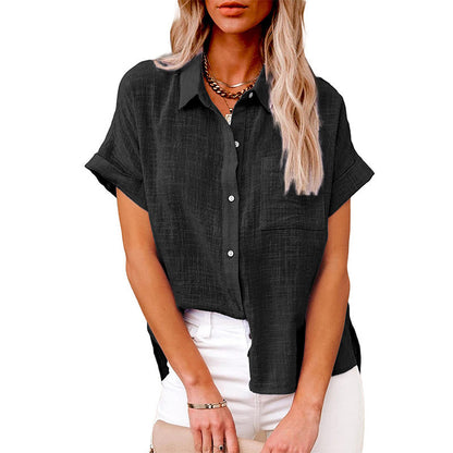 Chemise décontractée en coton et lin avec poche