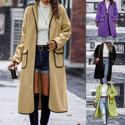Cashmere Contrast Color Pocket Long Coat