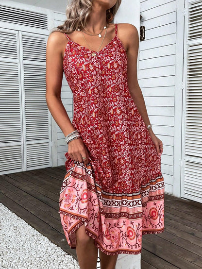 Robe longue décontractée imprimée sans manches pour femme