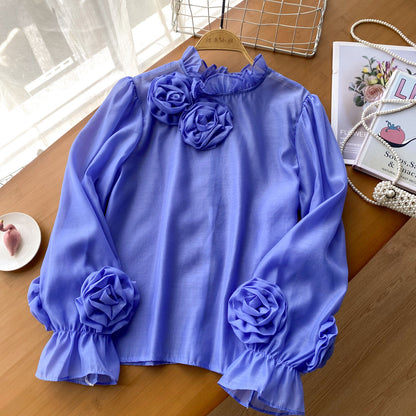 Chemise simple à manches lanternes pour femme