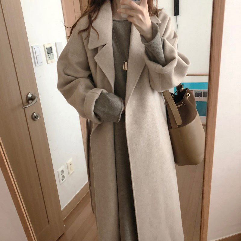 Lapel Loose Tie Women's Cashmere Woolen Coat