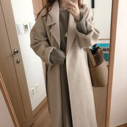 Lapel Loose Tie Women's Cashmere Woolen Coat