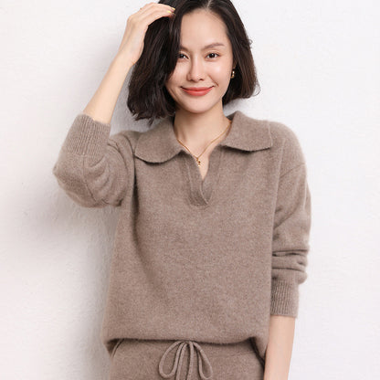 Women's Cashmere Short Loose Polo Collar Sweater