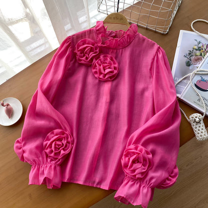 Chemise simple à manches lanternes pour femme