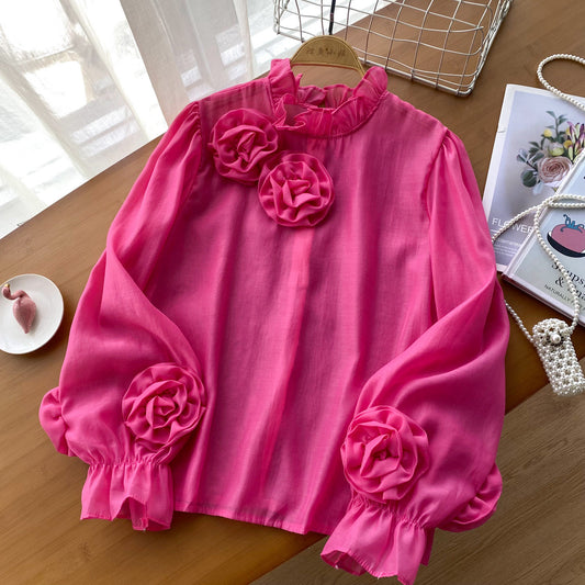 Chemise simple à manches lanternes pour femme