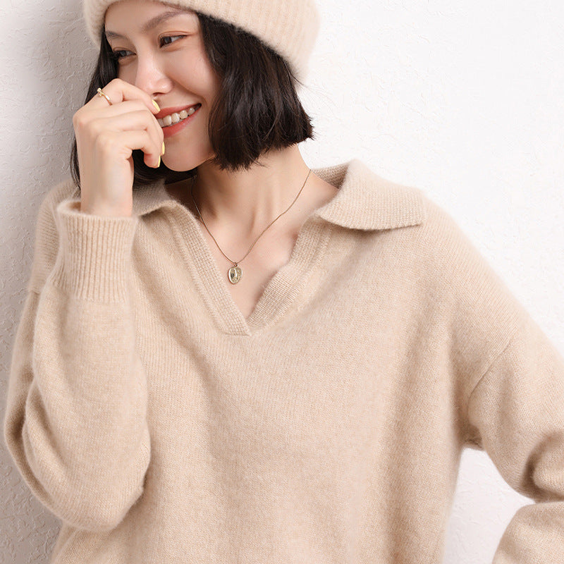 Women's Cashmere Short Loose Polo Collar Sweater