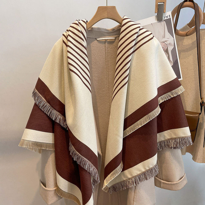 Thick Reversible Faux Cashmere Striped Scarf