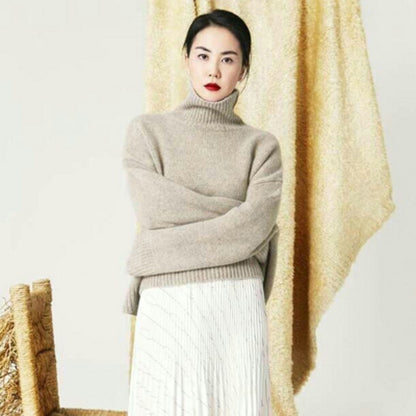 Women's short pullover lazy turtleneck cashmere sweater