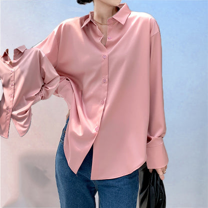 Chemise en satin à manches longues pour femme