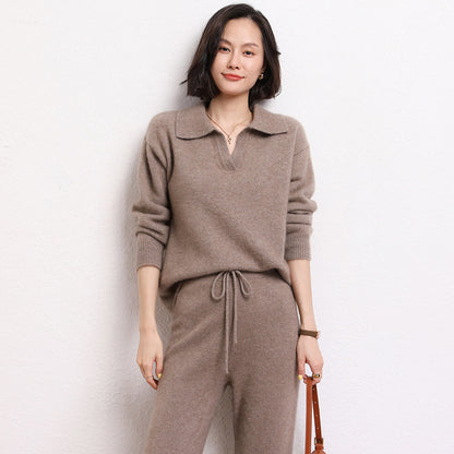 Women's Cashmere Short Loose Polo Collar Sweater