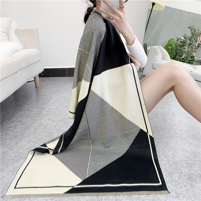New Double-sided Geometric Imitation Cashmere Scarf