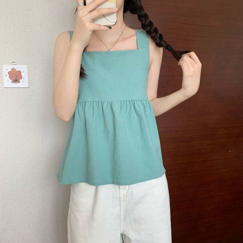 Chemise d'été à manches courtes et col carré de couleur unie