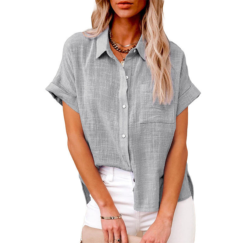 Chemise décontractée en coton et lin avec poche