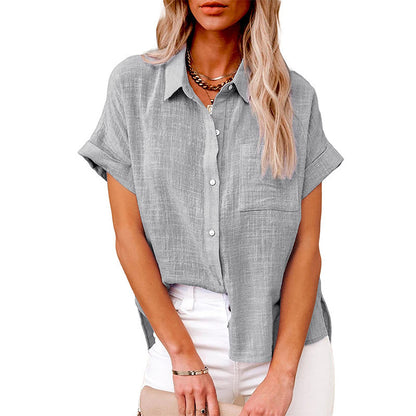 Chemise décontractée en coton et lin avec poche