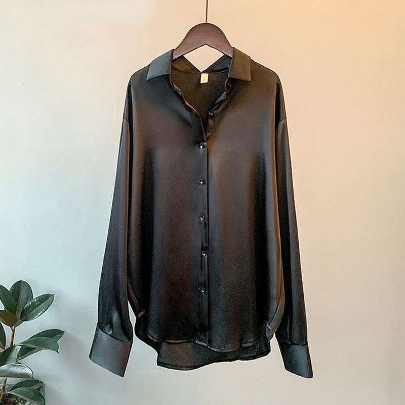 Chemise en satin à manches longues pour femme