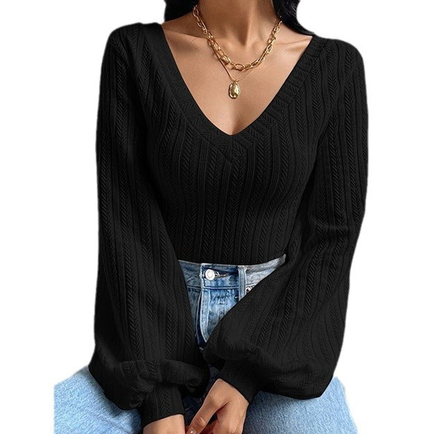 Chemise à manches bouffantes, coupe slim, élégante, tricotée