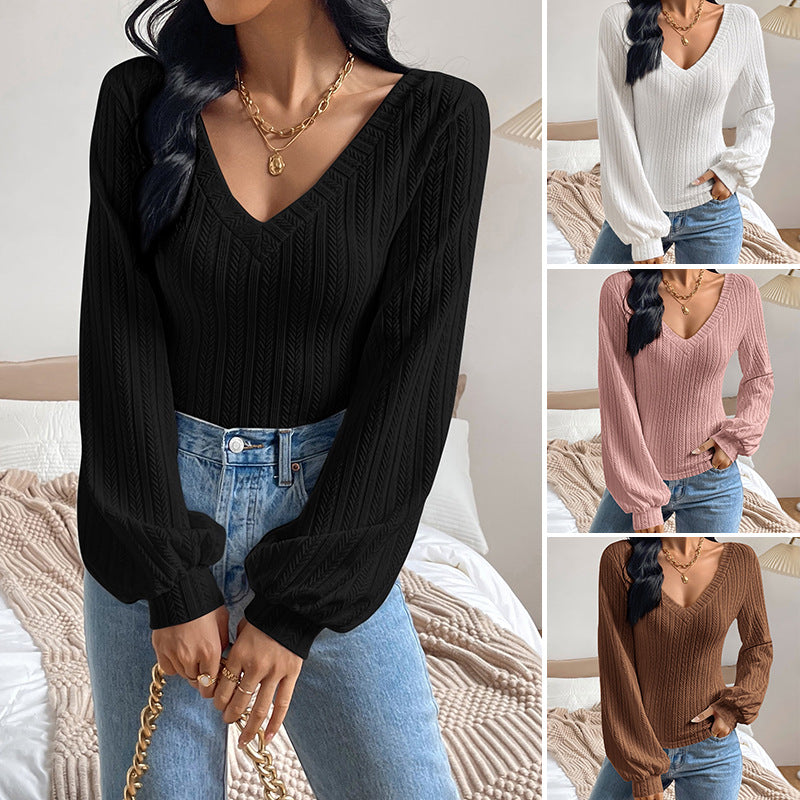 Chemise à manches bouffantes, coupe slim, élégante, tricotée
