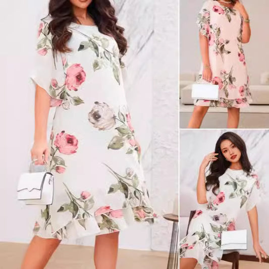 Robe ample à col rond pour femme avec imprimé luxueux