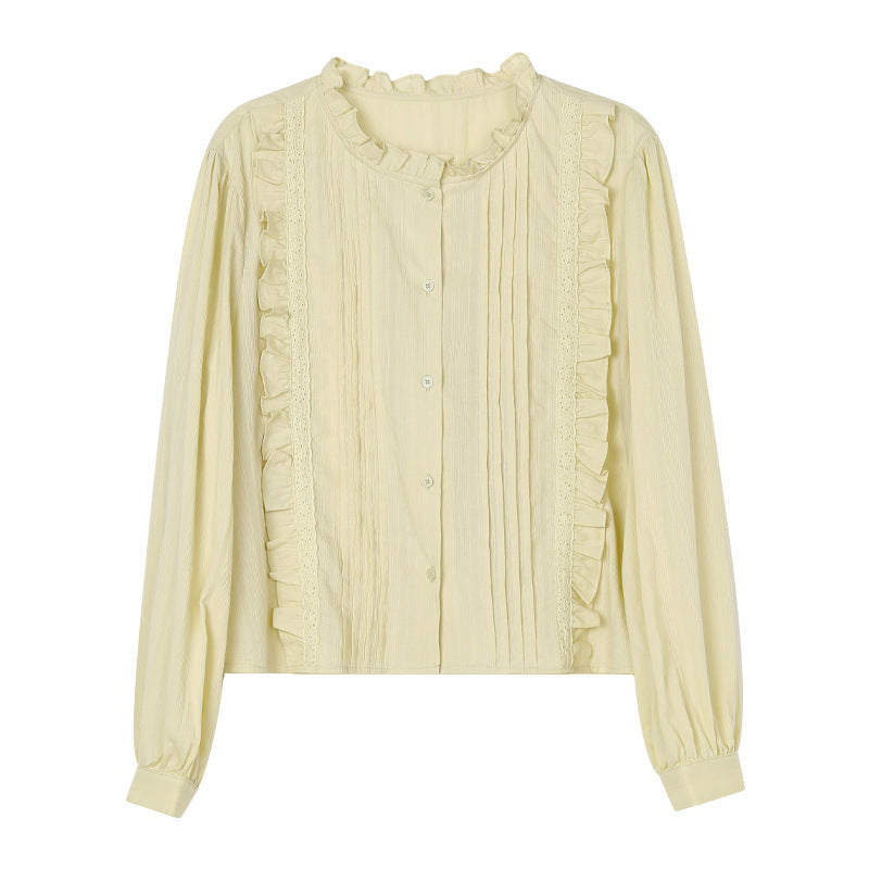 Chemisier simple boutonnage style doux avec col lotus