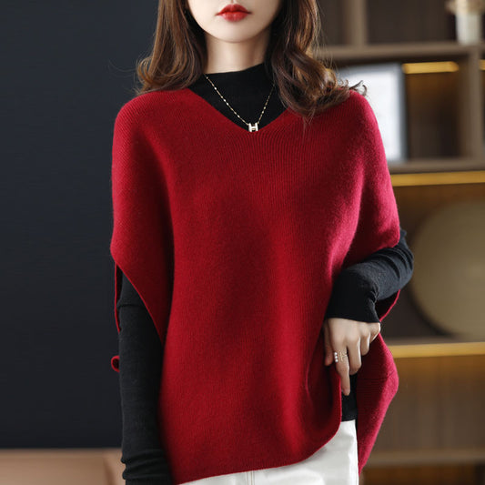 Women's V-neck Bat Sleeve Cashmere Vest
