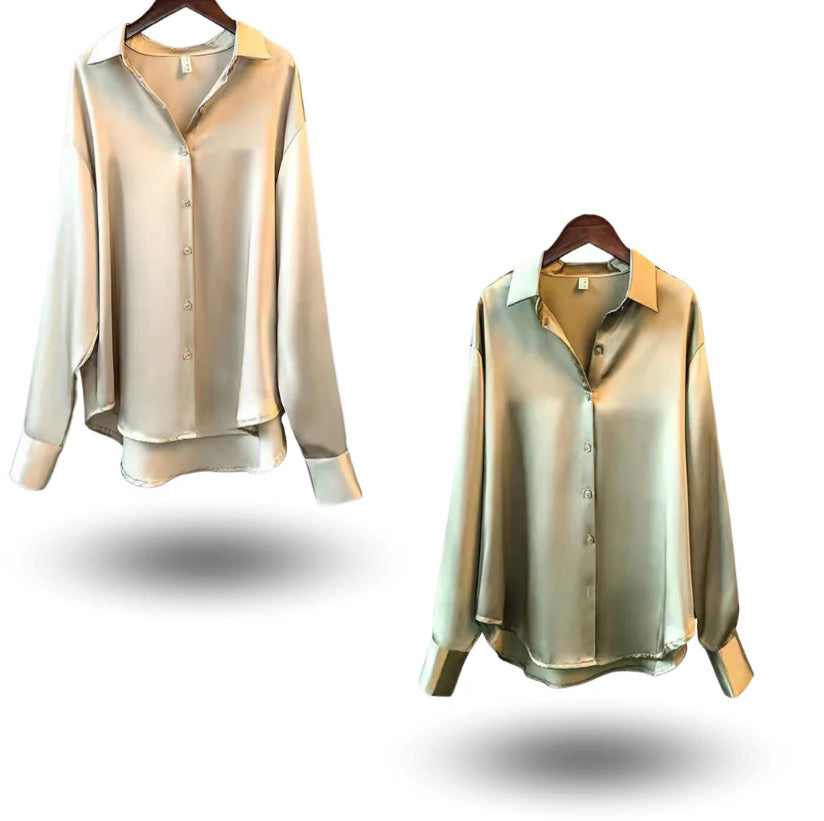 Chemise en satin à manches longues pour femme