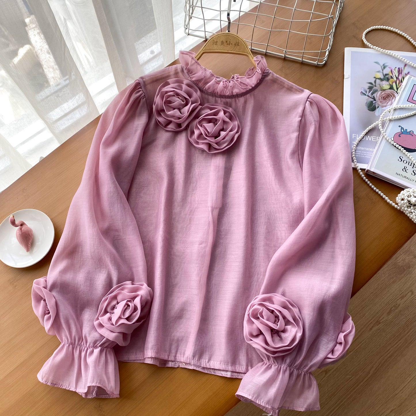 Chemise simple à manches lanternes pour femme