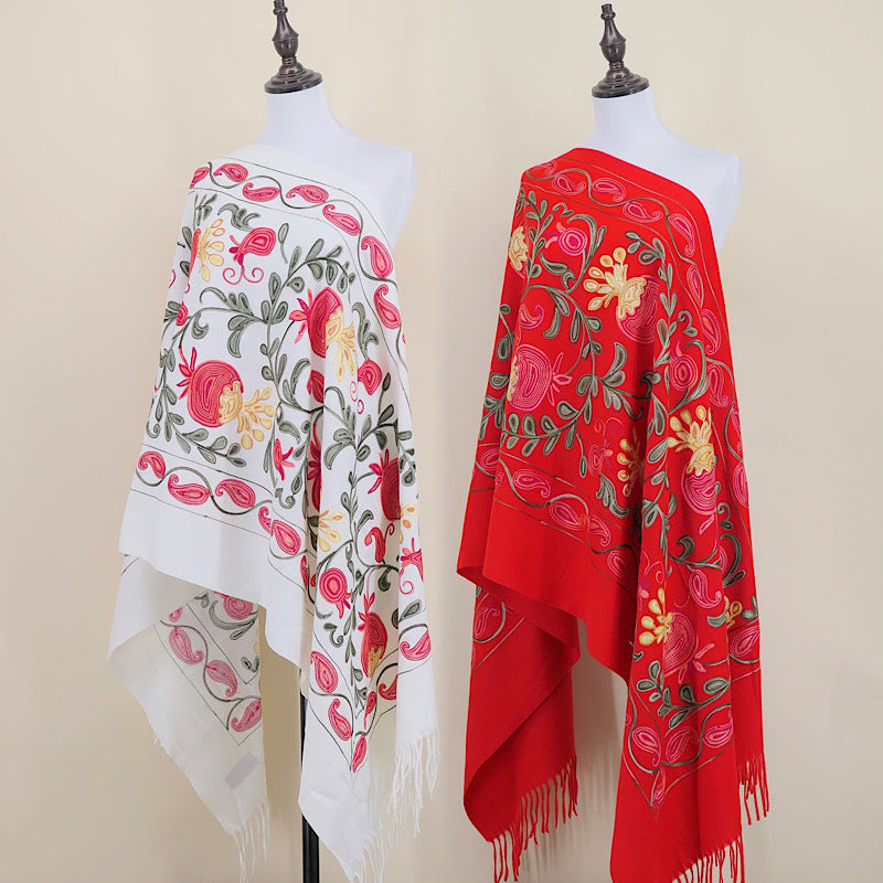 Gourd Pomegranate Blossom Embroidery Scarf Cashmere Shawl