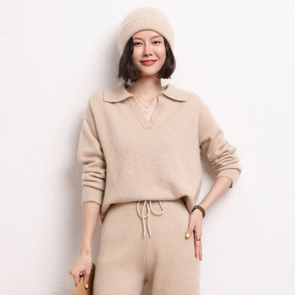 Women's Cashmere Short Loose Polo Collar Sweater