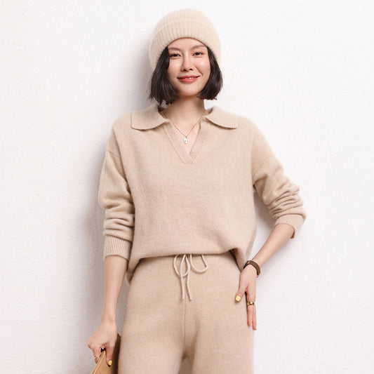 Women's Cashmere Short Loose Polo Collar Sweater